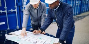Fire bundle business engineer Health and safety inspection with two men.